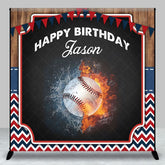 Aperturee - Aperturee Baseball Sport Flag Wood Custom Birthday Backdrop